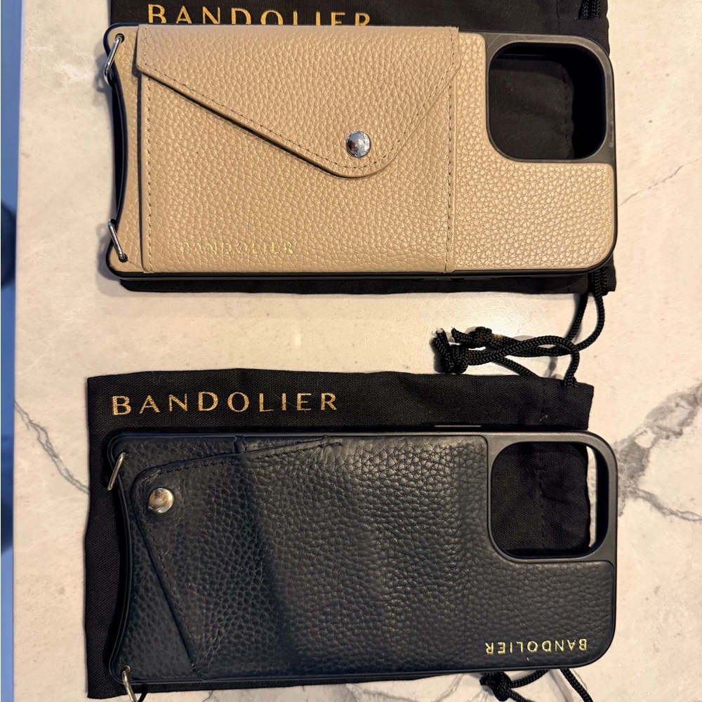 Bandolier Beige and Black Leather iPhone 13 Pro Max Cases
